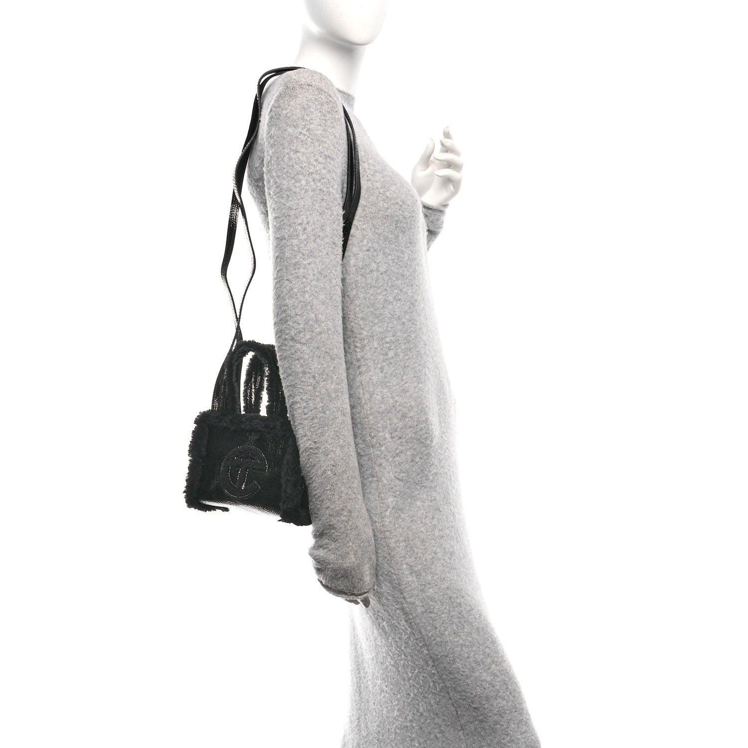 Telfar X UGG Crinkle Patent Shearling Small Shopping Bag Black 2 of 10