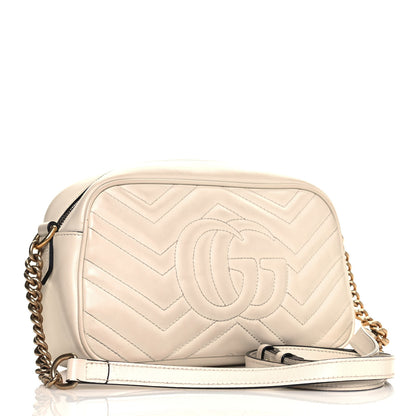 Gucci Calfskin Matelasse Small GG Marmont Chain Shoulder Bag White 3 of 18