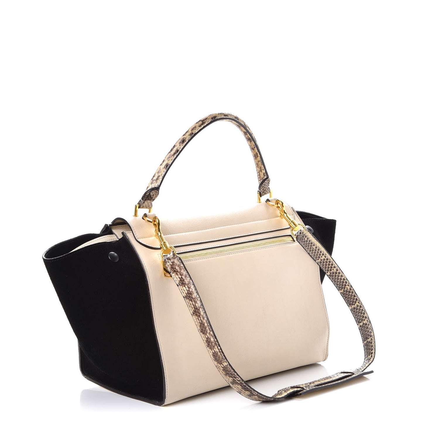 Calfskin Suede Whipsnake Medium Trapeze Black White