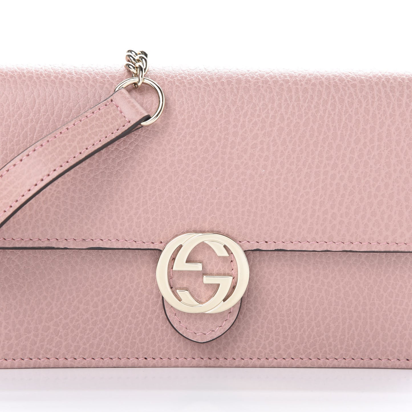 Dollar Calfskin Interlocking G Chain Wallet Soft Pink