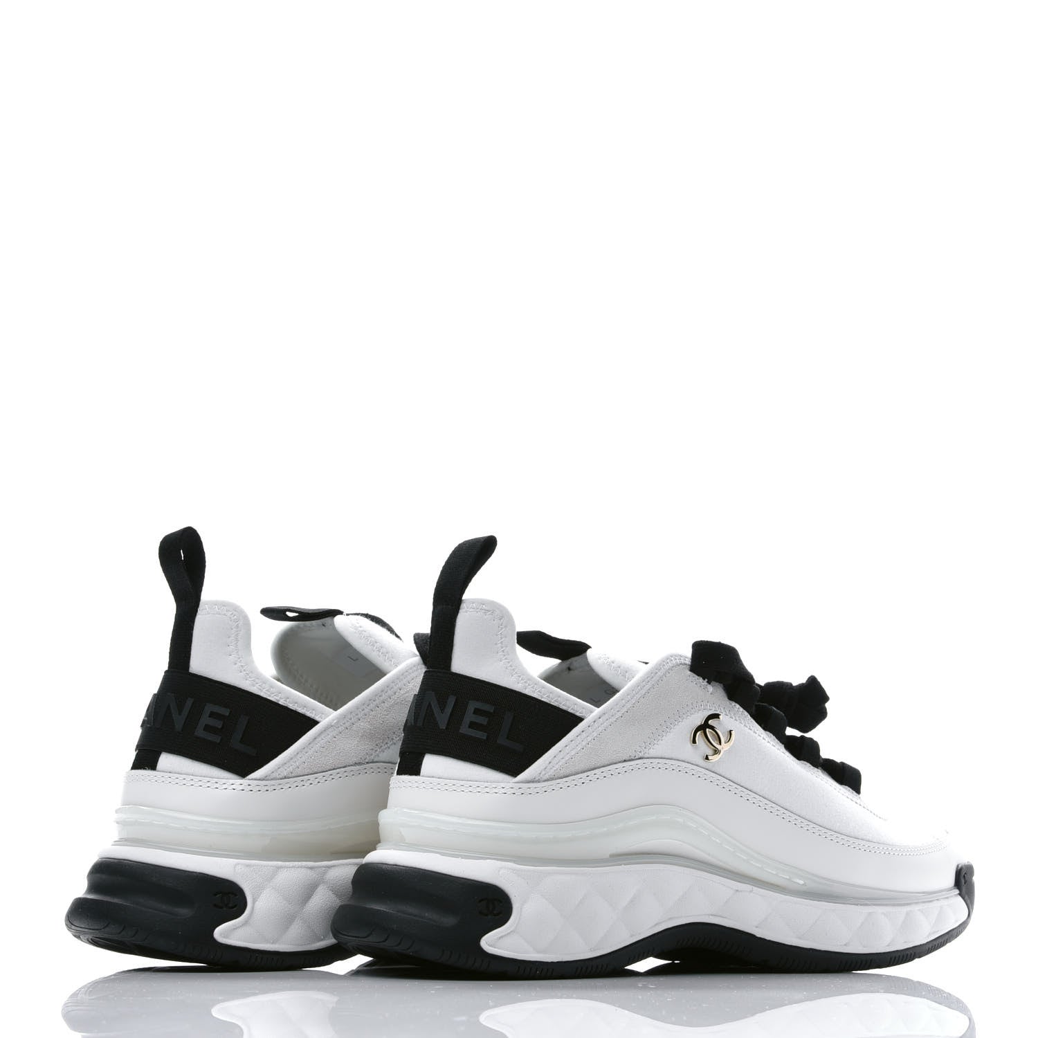 Chanel Velvet Calfskin Mixed Fibers CC Sneakers 38 Ivory Black 4 of 8