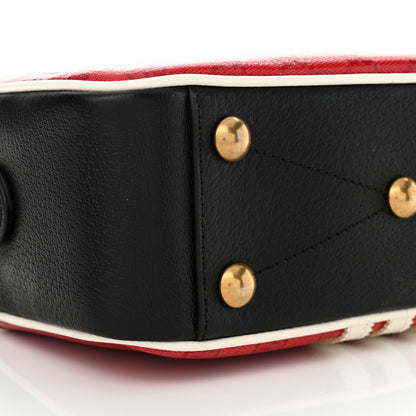 Gucci X ADIDAS Crystal Vintage Monogram Textured Dollar Calfskin Web Trefoil Logo Small Messenger Bag Hibiscus Red Off White Black 9 of 11