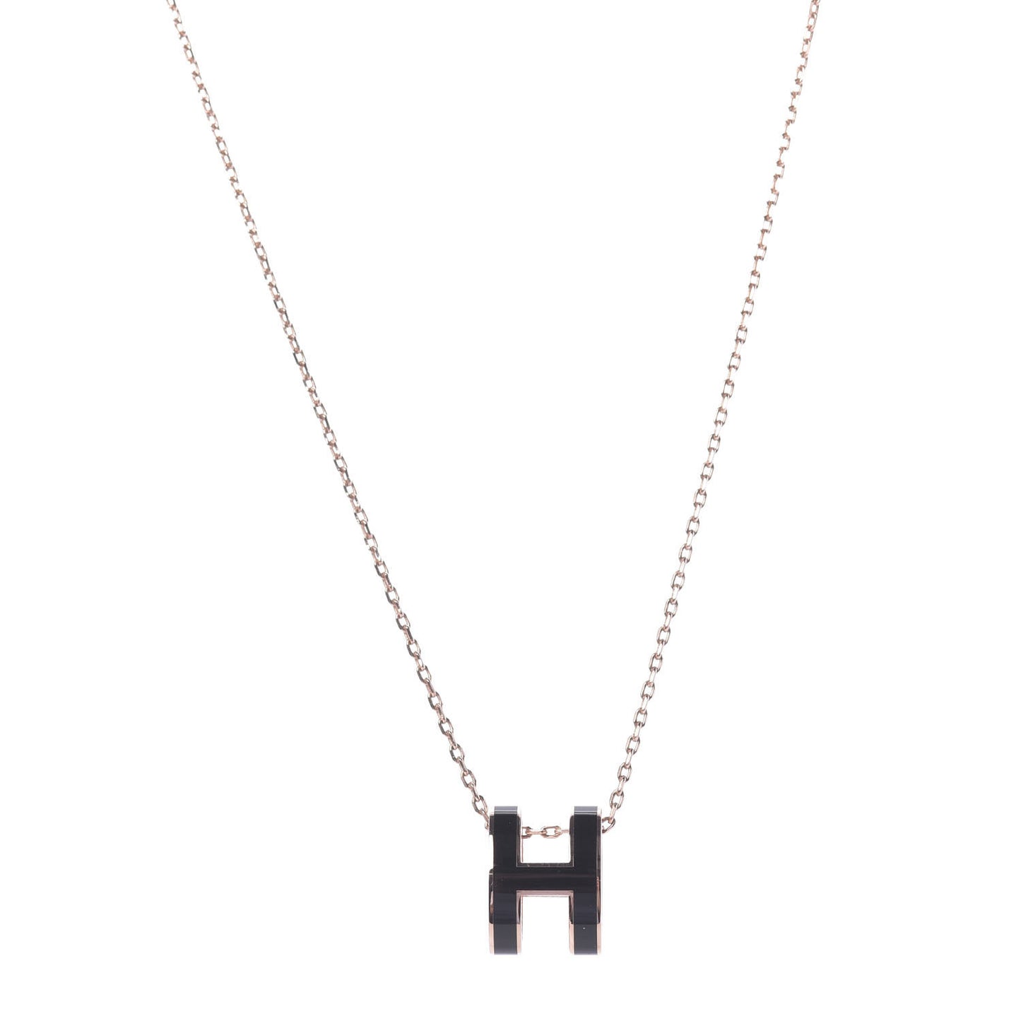 Lacquered Rose Gold Pop H Pendant Necklace Black
