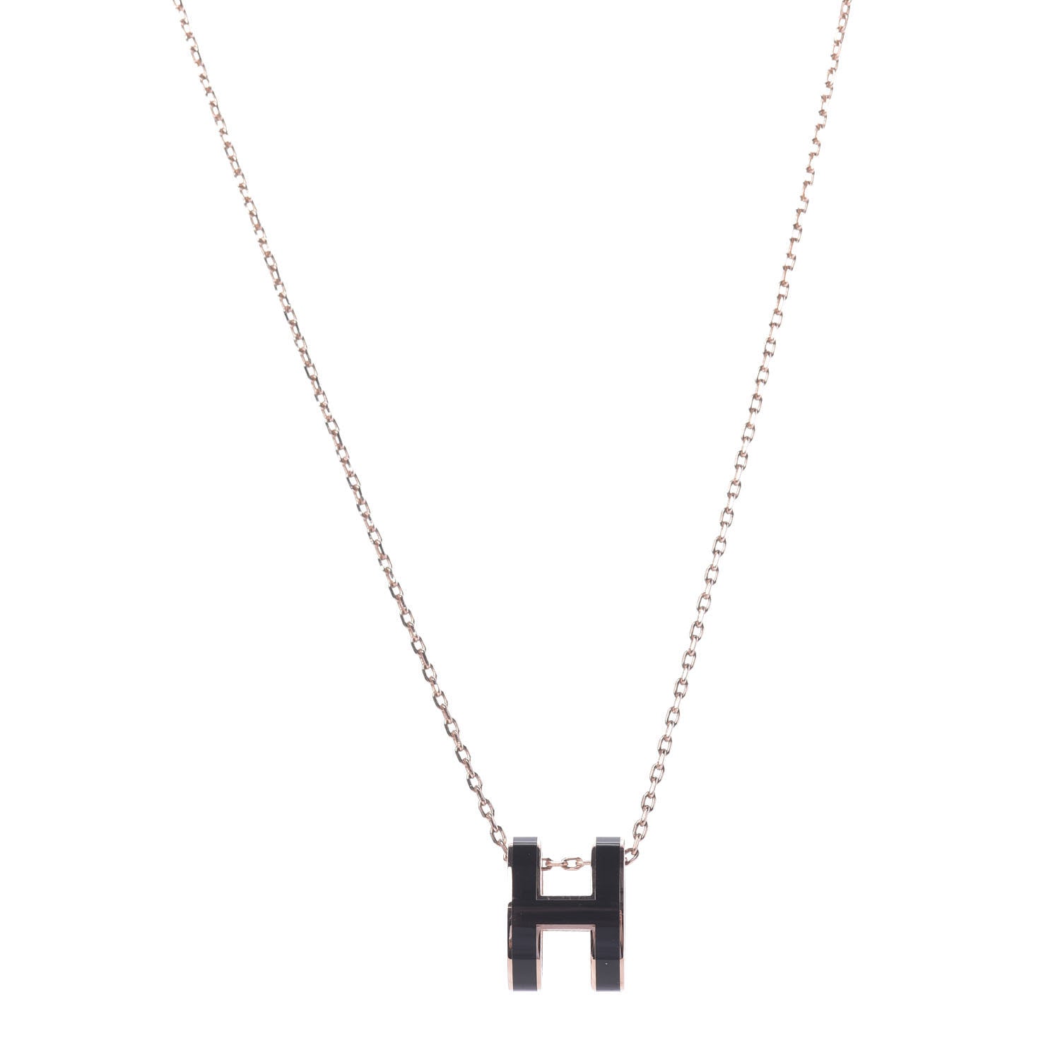 Hermes Lacquered Rose Gold Pop H Pendant Necklace Black 1 of 7