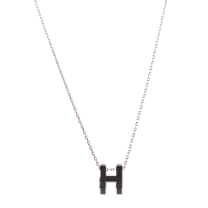 Hermes Lacquered Rose Gold Pop H Pendant Necklace Black 1 of 7