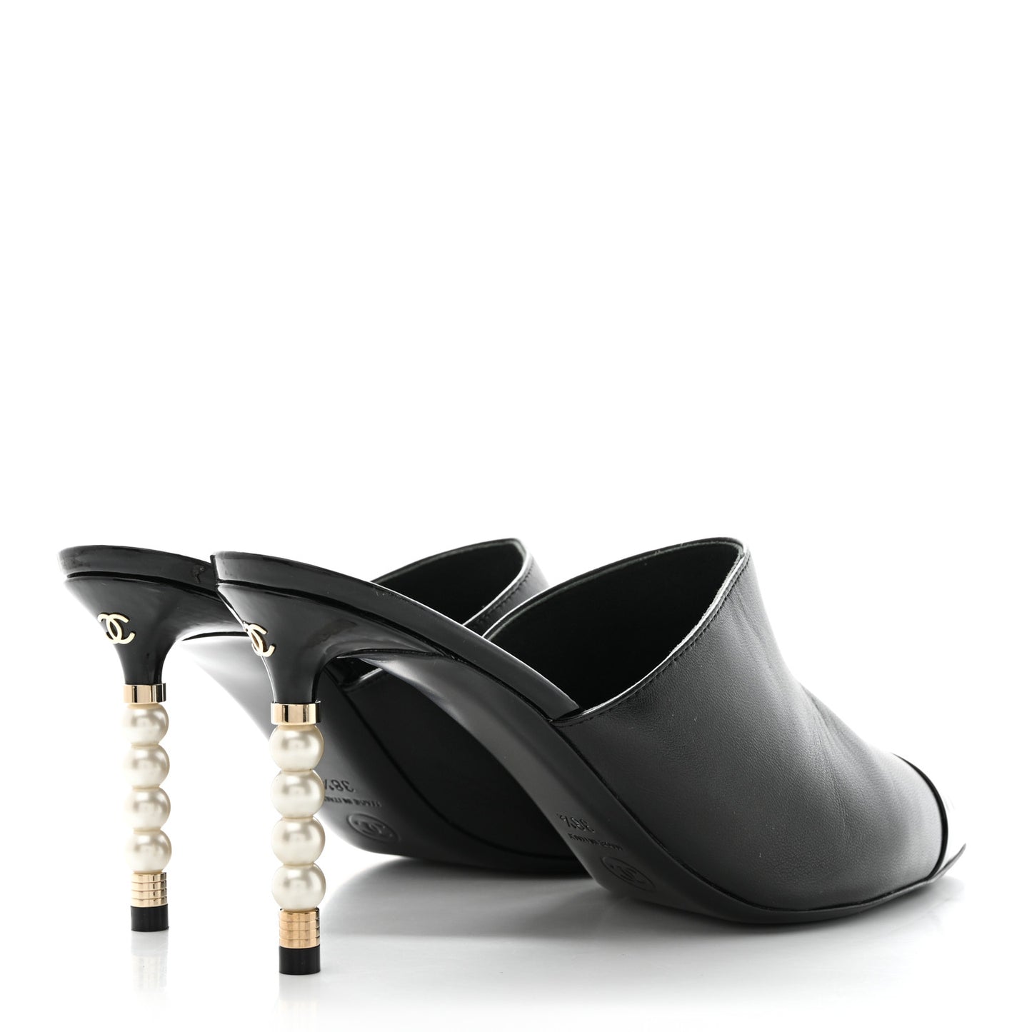 Lambskin Patent Cap Toe Pearl Mules 38.5 Black