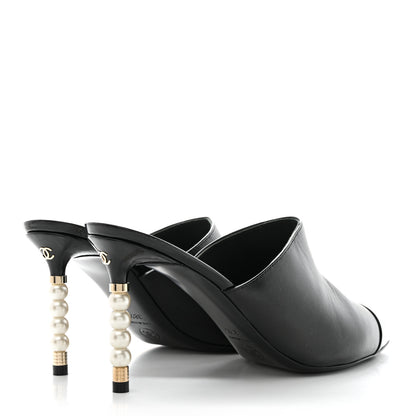 Chanel Lambskin Patent Cap Toe Pearl Mules 38.5 Black 4 of 8