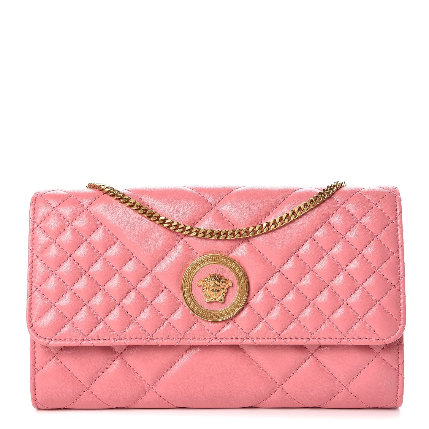 Calfskin Icon Quilted Wallet On Chain Crossbody Pink