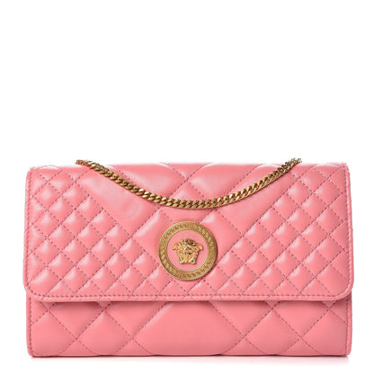 Versace Calfskin Icon Quilted Wallet On Chain Crossbody Pink 1 of 8