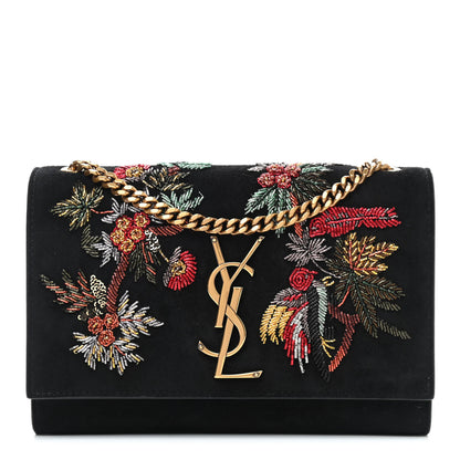 Saint Laurent Suede Embroidered Small Monogram Kate Satchel Black 1 of 9