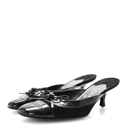 Chanel Patent Suede Cap Toe Kitten Heel Pumps 37.5 Black 4 of 8