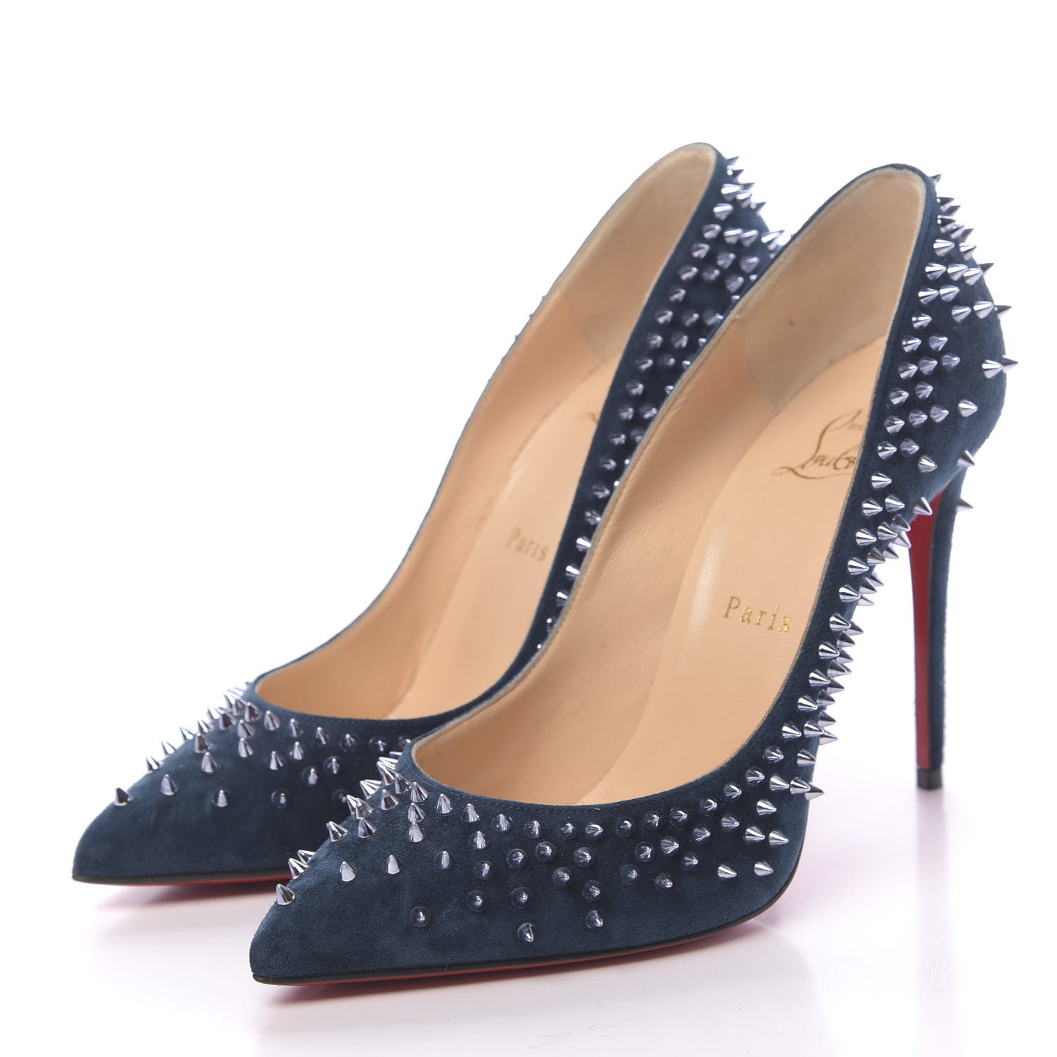 Christian Louboutin Veau Velours Studded Escarpic 100 Pumps 38 Quartz Petrol 3 of 8
