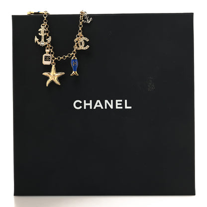 Chanel Metal Enamel Crystal Chain CC By the Sea Charms Gold Blue 5 of 5