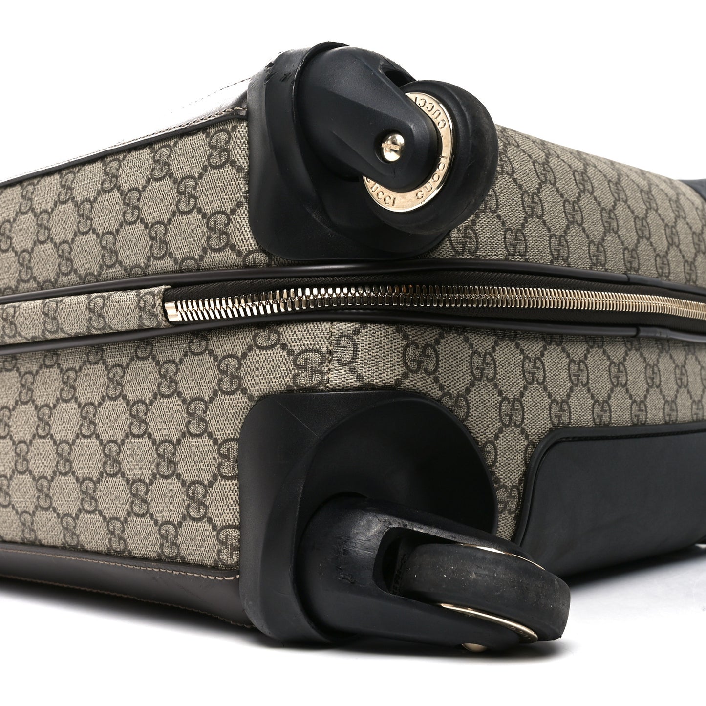 GG Supreme Monogram Selleria Calfskin Four Wheel Carry On Suitcase Beige Ebony Cocoa