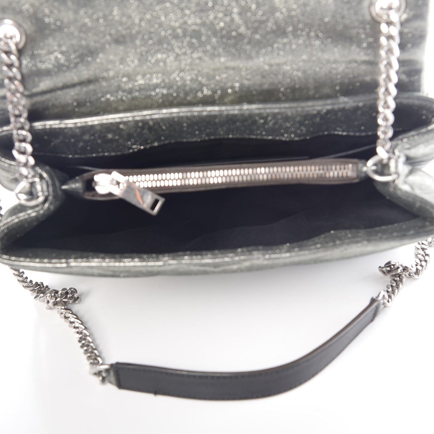 Metallic Calfskin Y Calfskin Monogram Small Loulou Chain Satchel Dark Grey