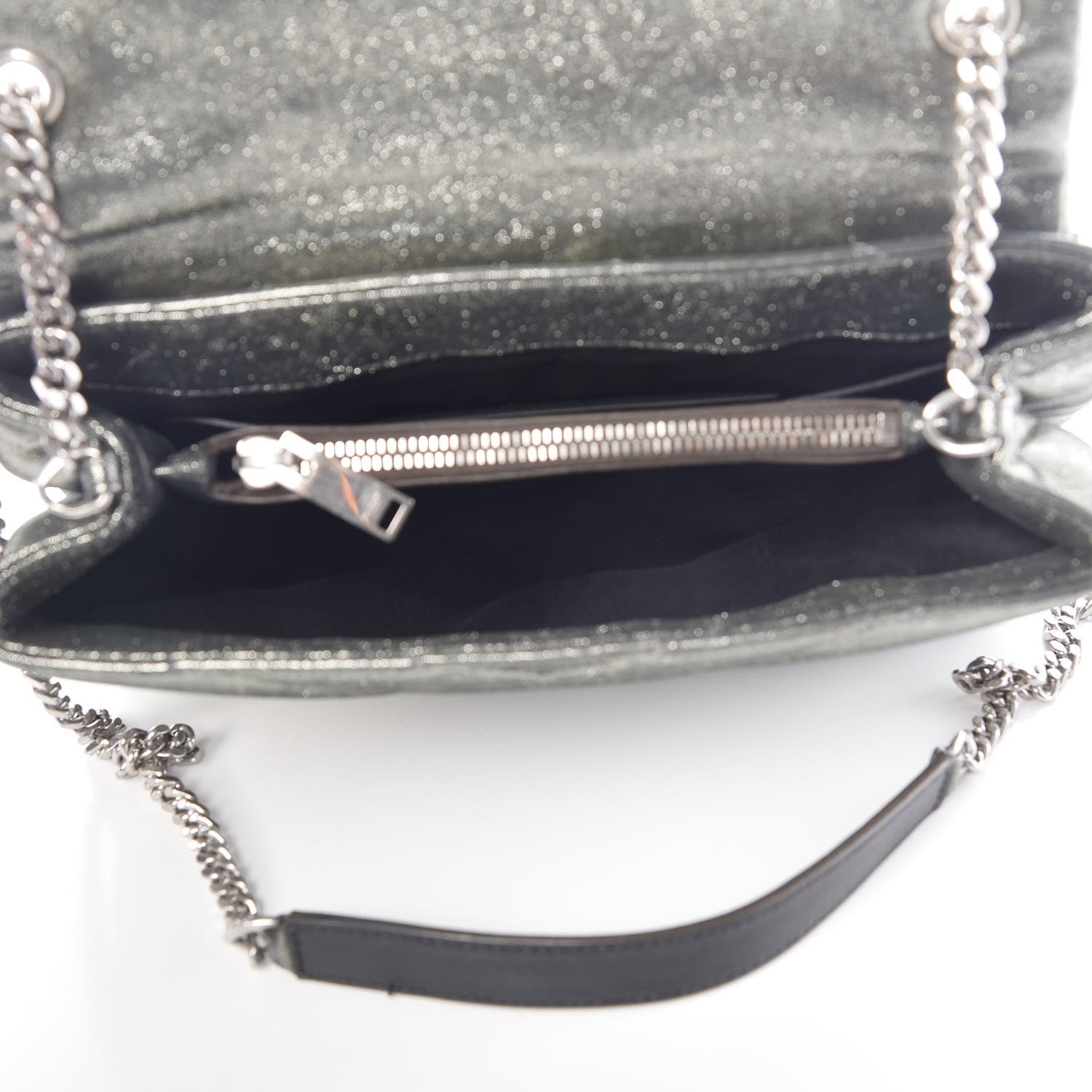 Saint Laurent Metallic Calfskin Y Calfskin Monogram Small Loulou Chain Satchel Dark Grey 5 of 19
