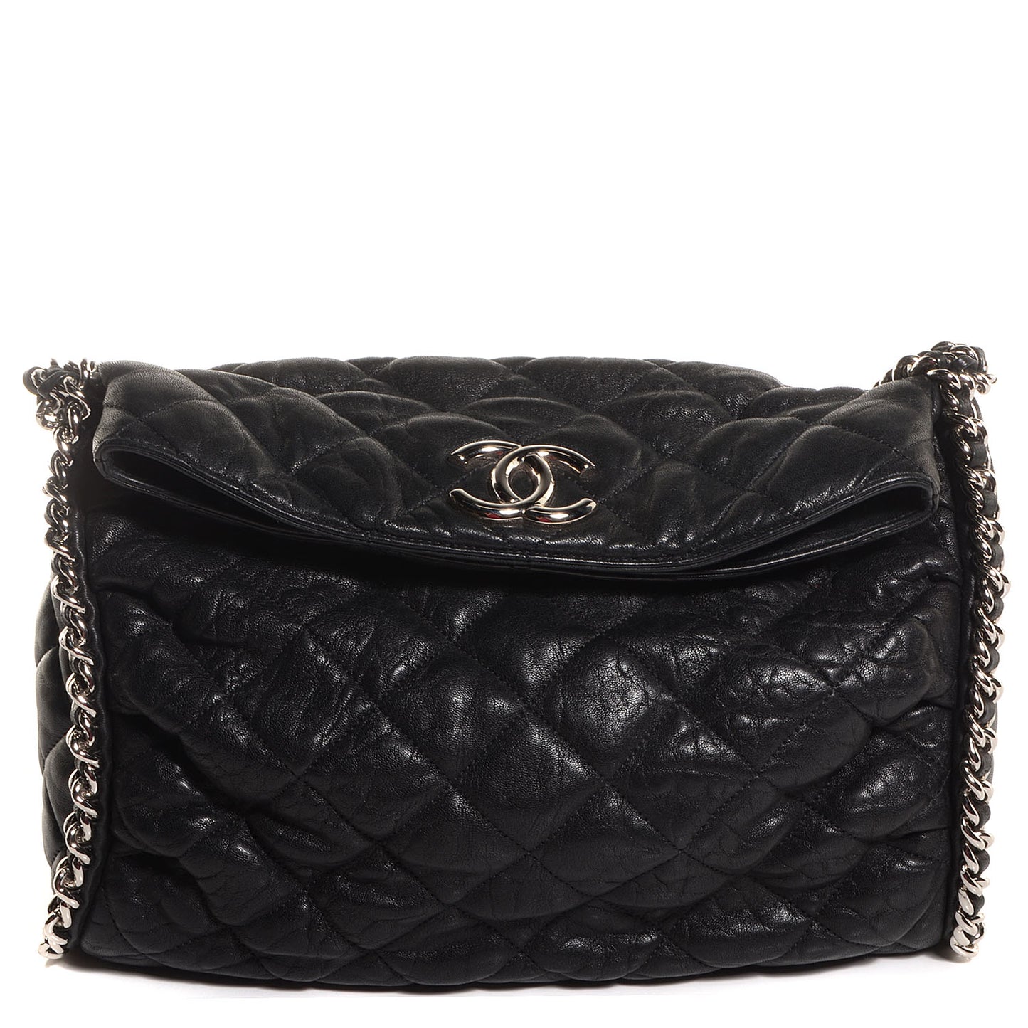 Crumpled Lambskin Chain Around Hobo Black