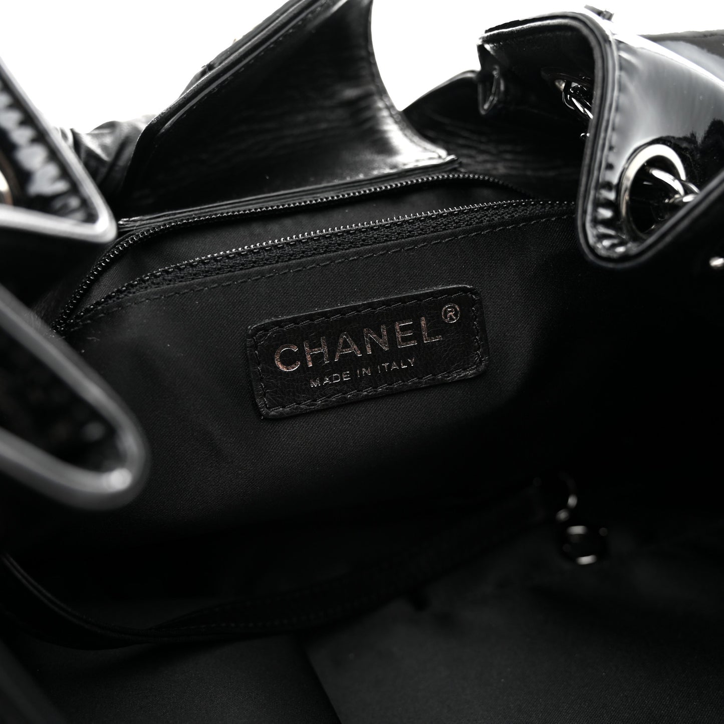 Patent Camellia Shoulder Bag Black