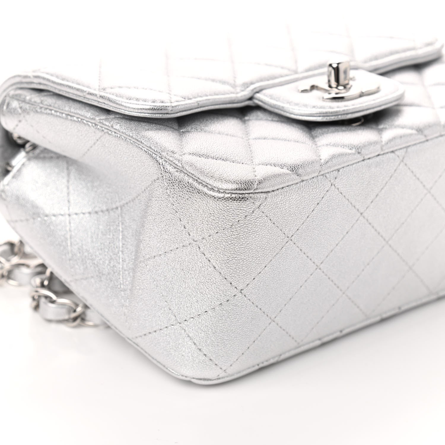 Chanel Metallic Lambskin Quilted Mini Square Flap Silver 9 of 10