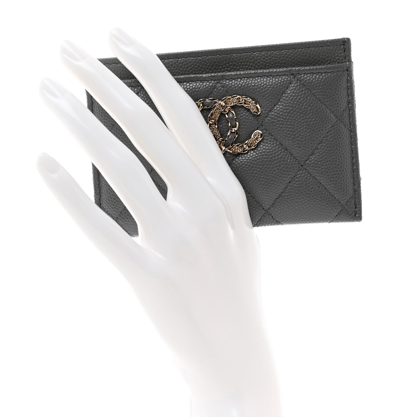 Caviar Quilted French New Wave Card Holder Grey
