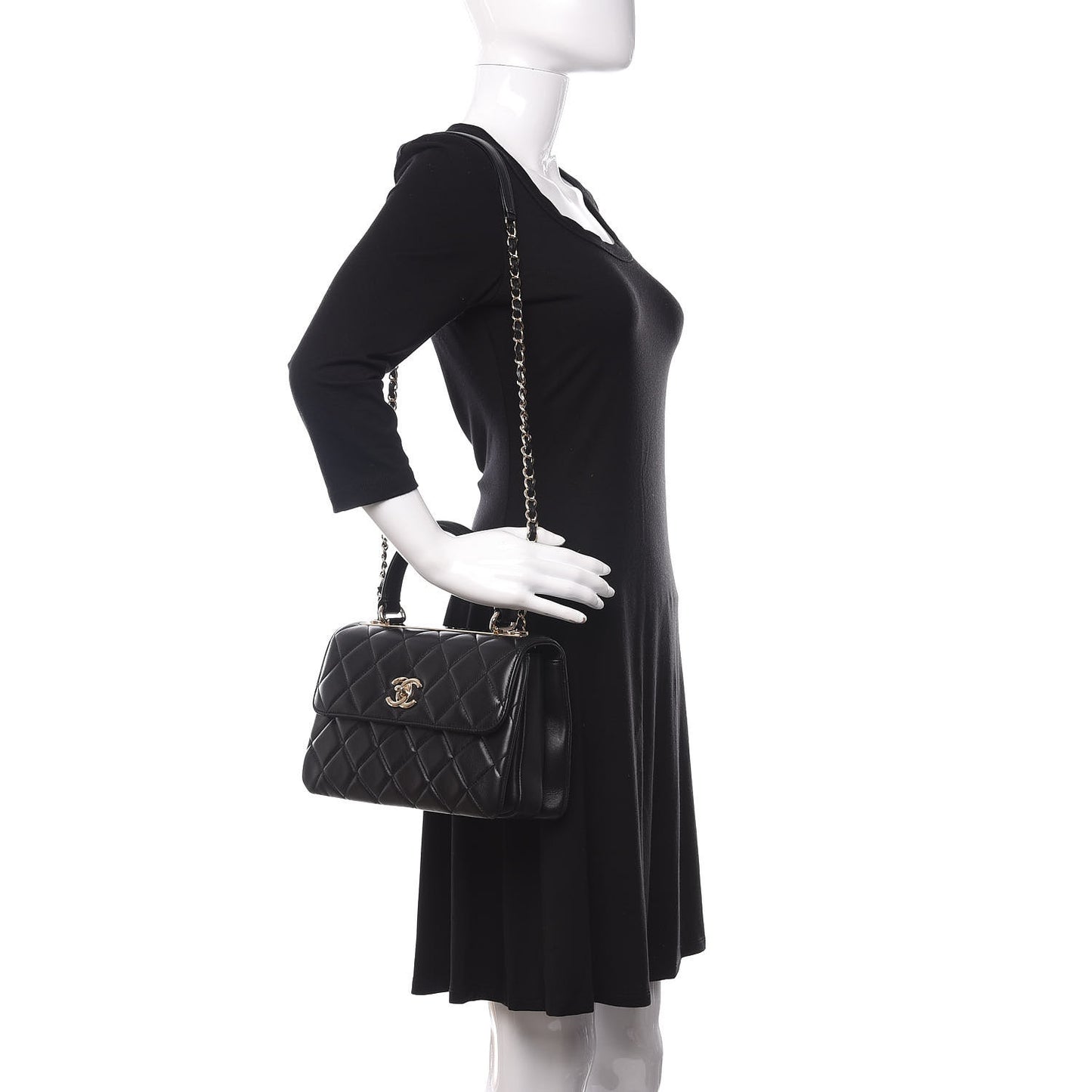 Lambskin Quilted Small Trendy CC Dual Handle Flap Bag Black