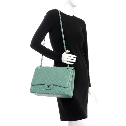 Chanel Lambskin Quilted Maxi Single Flap Green 2 of 11