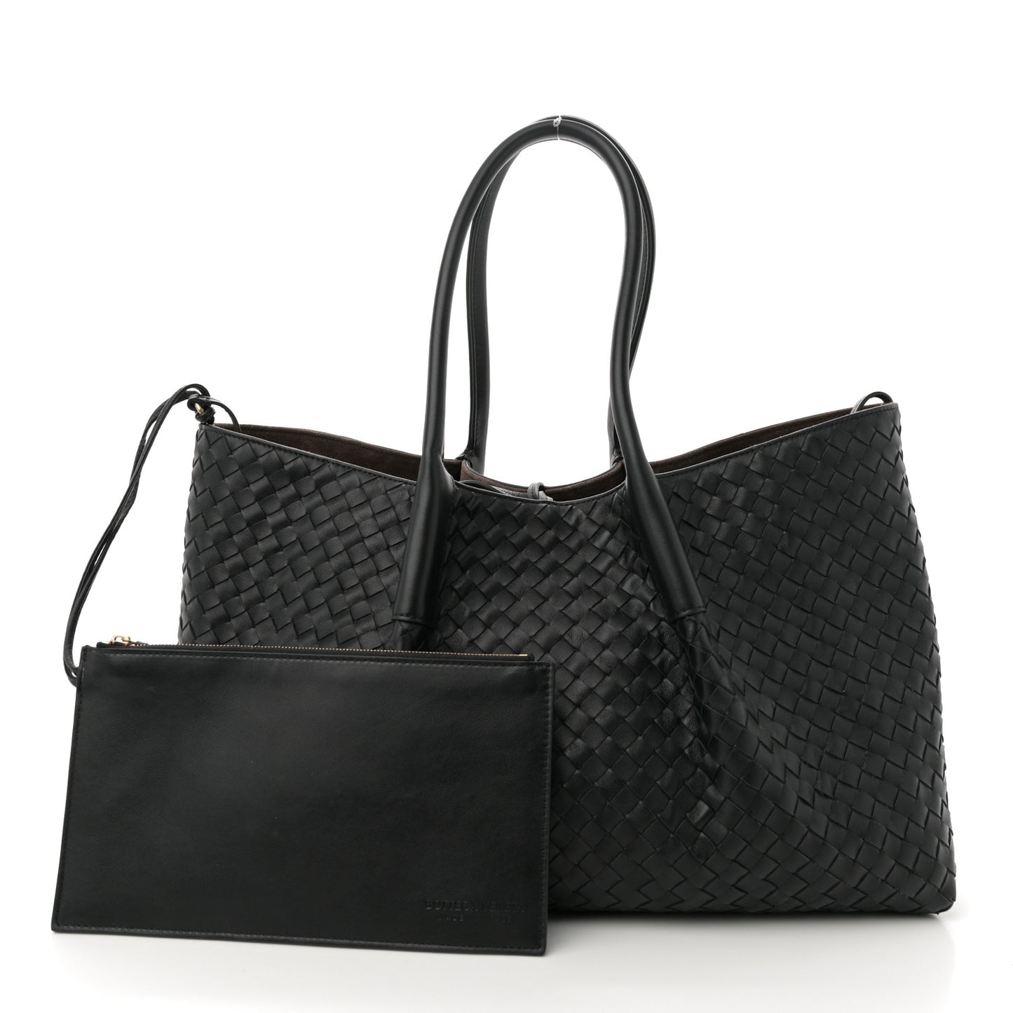 Calfskin Intrecciato Pinacoteca Reversible Tote Black Fondant