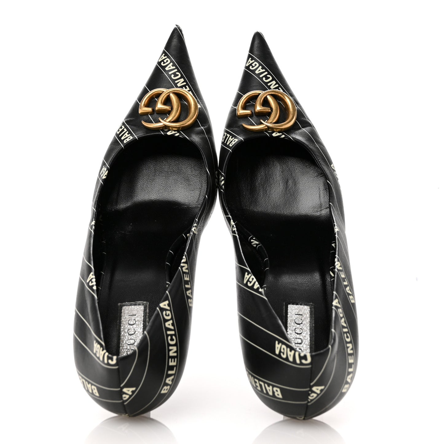 X Gucci Calfskin Logo Print Knife 80mm Pumps 38.5 Black