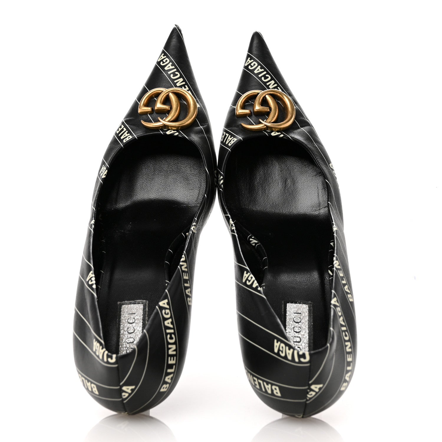 Balenciaga X Gucci Calfskin Logo Print Knife 80mm Pumps 38.5 Black 2 of 11