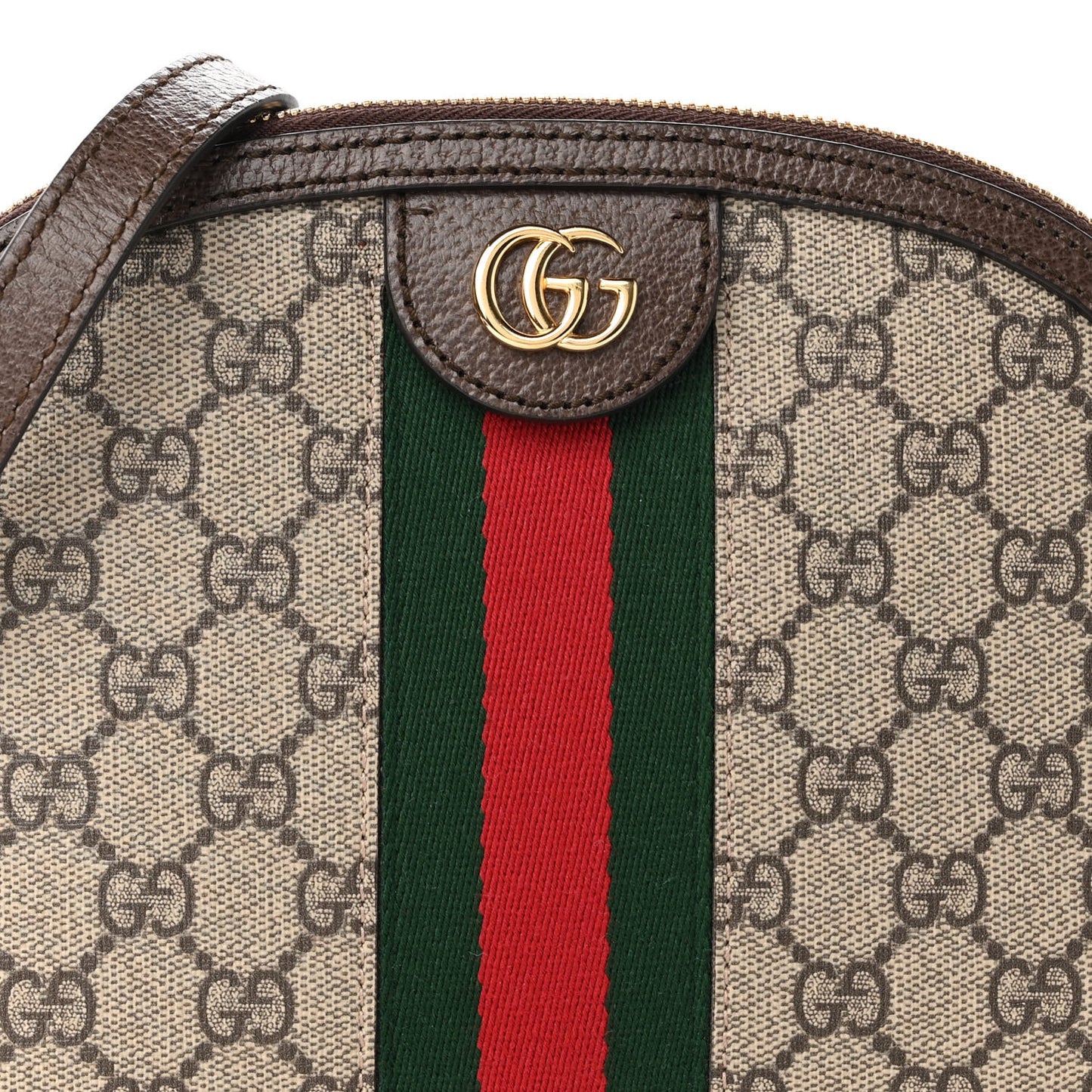 GG Supreme Monogram Textured Dollar Calfskin Web Small Ophidia Dome Shoulder Bag Beige Ebony New Acero
