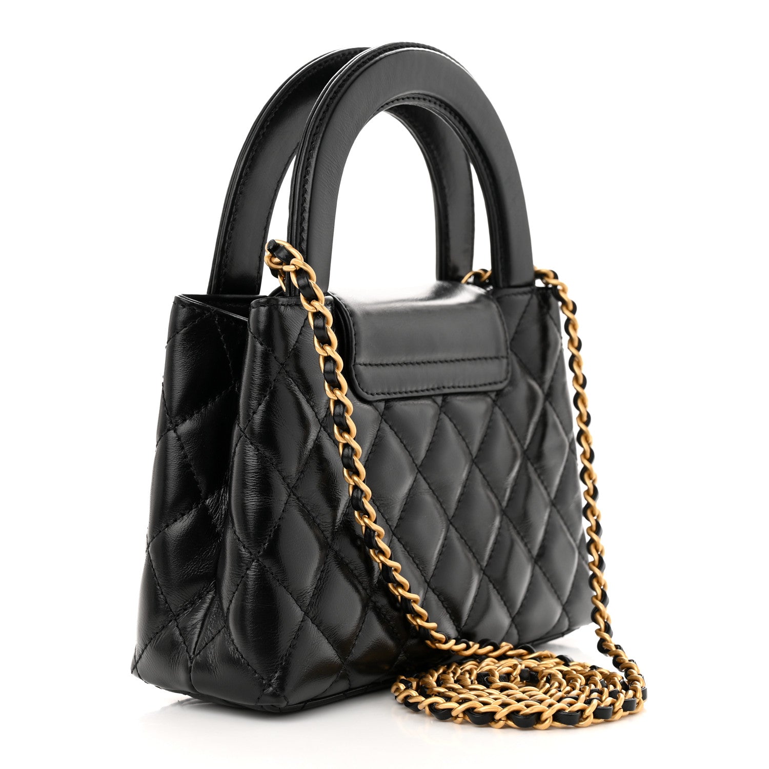 Chanel Shiny Aged Calfskin Quilted Nano Kelly Shopper Black 3 of 12