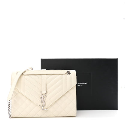 Saint Laurent Grain De Poudre Textured Mixed Matelasse Medium Triquilt Monogram Satchel Crema Soft 11 of 11