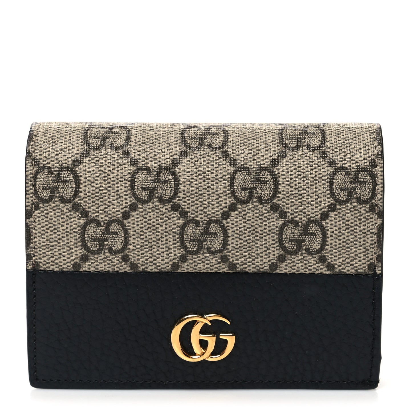 Dollar Calfskin GG Supreme Monogram GG Marmont Card Case Black Beige Ebony