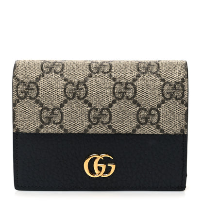 Gucci Dollar Calfskin GG Supreme Monogram GG Marmont Card Case Black Beige Ebony 1 of 10
