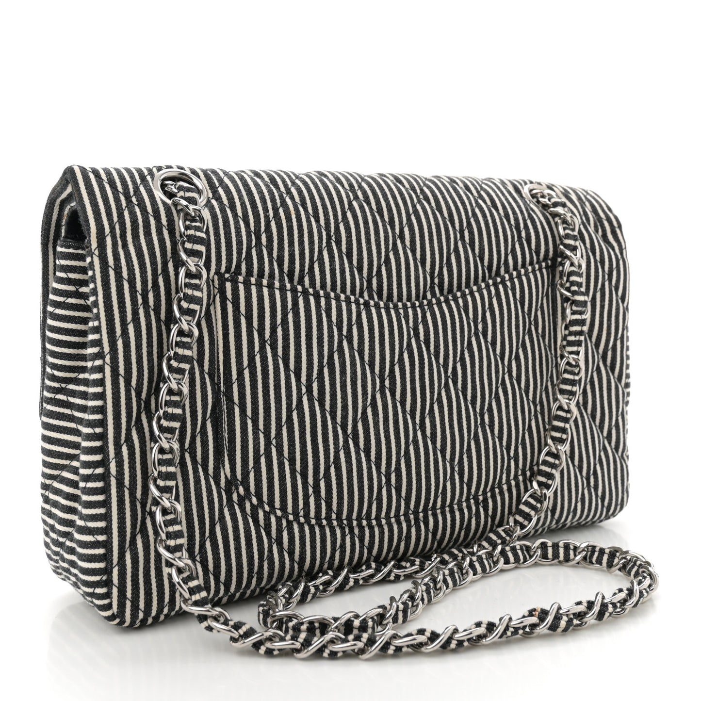 Canvas Sequin Stripe Medium Double Flap Black White