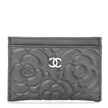 Chanel Goatskin Camellia Embossed Card Holder Anthracite 1 of 9