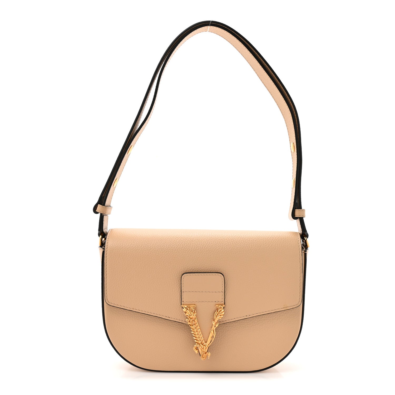 Versace Grained Calfskin Virtus Shoulder Bag Beige 1 of 11