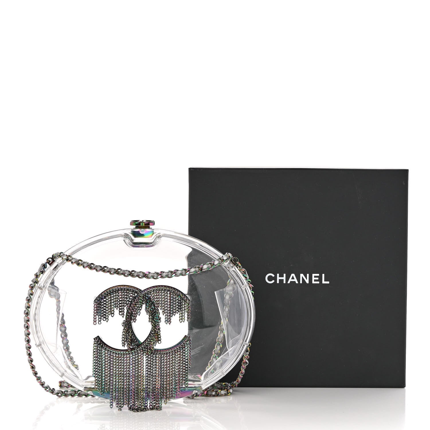 Chanel Plexiglass Iridescent Chain Fringe CC Clutch Clear 9 of 9