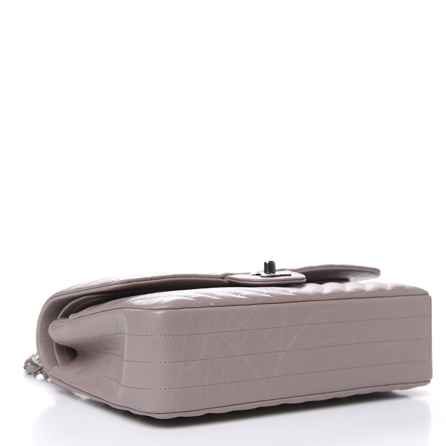 Iridescent Calfskin Chevron Quilted Medium Double Flap Grey