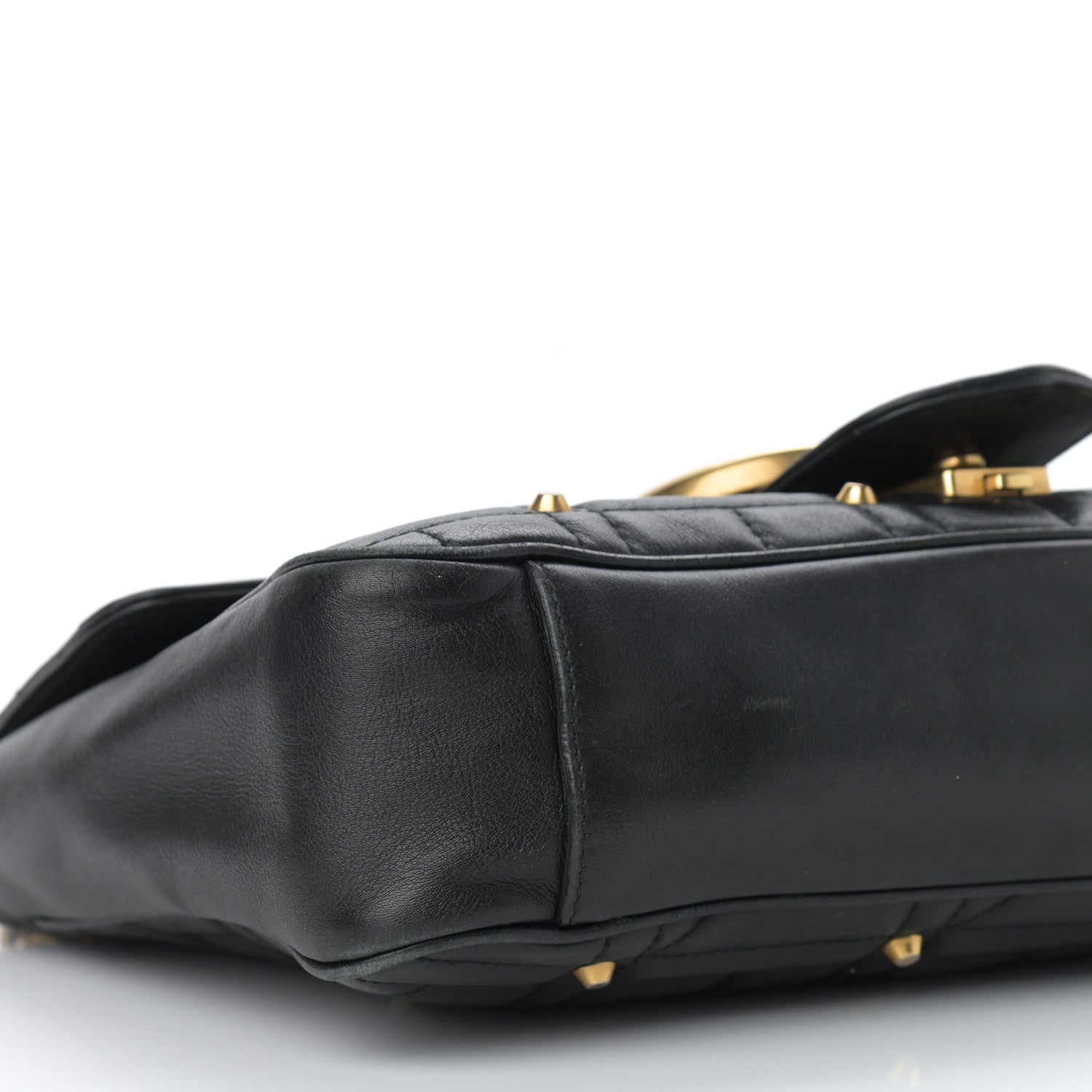 Gucci Calfskin Matelasse Studded Medium GG Marmont Shoulder Bag Black 10 of 11