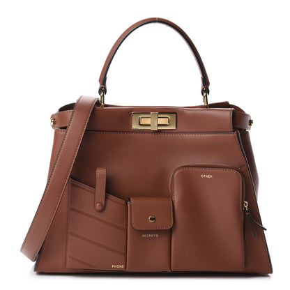 Fendi Vitello Seta Shiny Nappa Medium 3 Pocket Peekaboo Iconic Satchel Rust 1 of 12