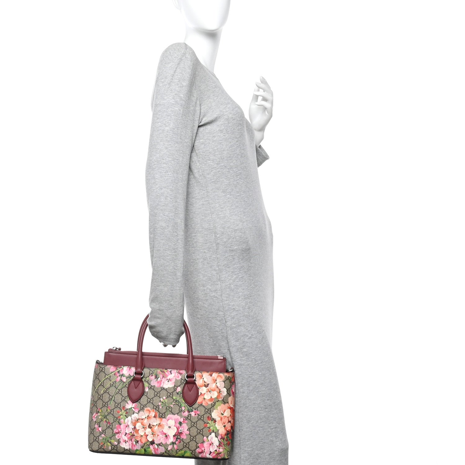 Gucci GG Supreme Monogram Blooms Small Zip Top Tote Beige Multicolor Dry Rose 2 of 11