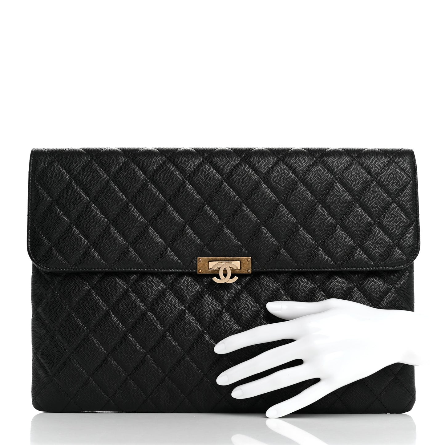 Caviar Quilted Large Golden Class Pouch Black