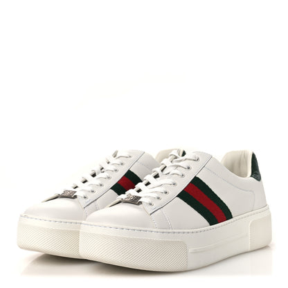 Gucci Ultralight Plume Calfskin Web Womens Ace Platform Sneakers 39.5 White 4 of 10