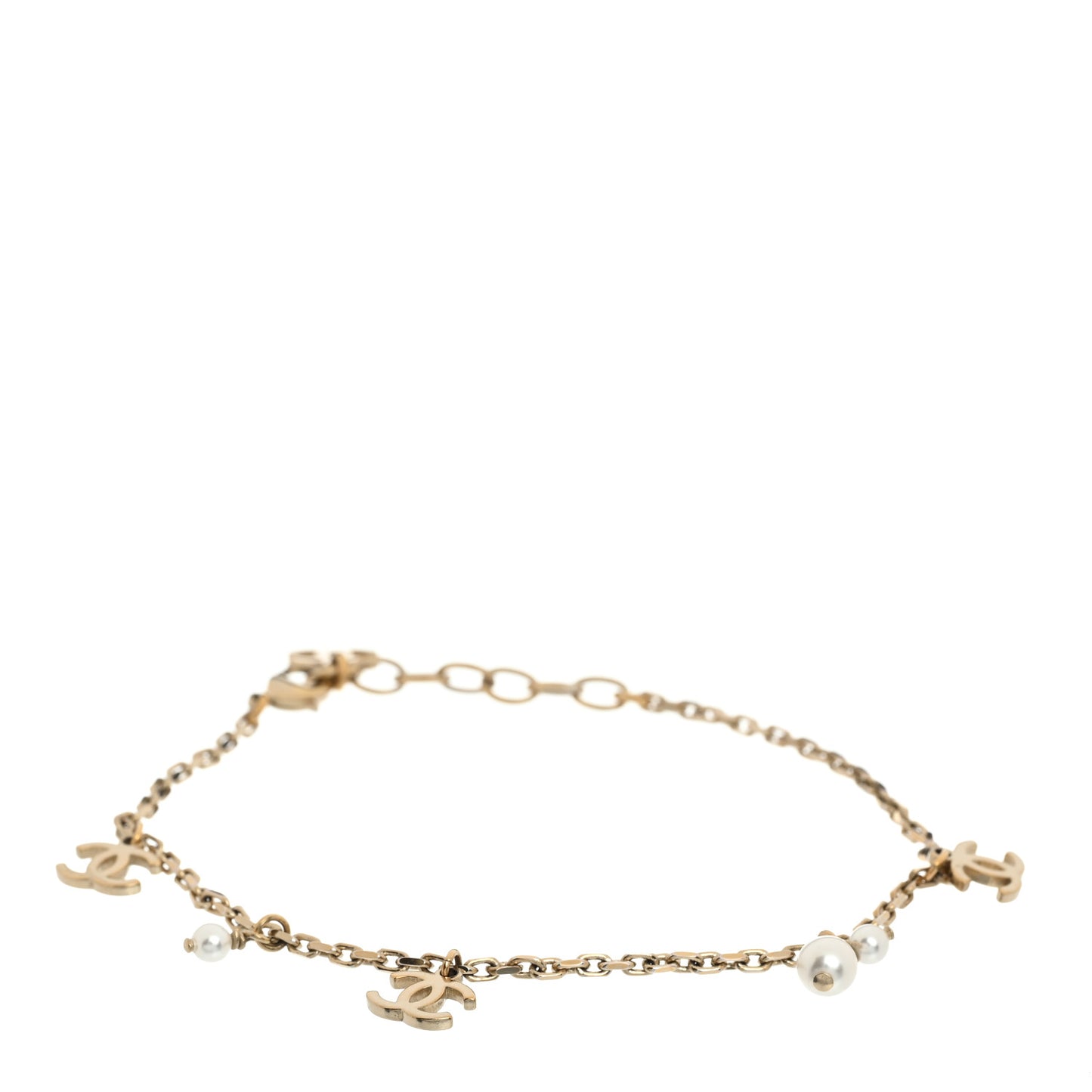 Pearl CC Chain Anklet Gold