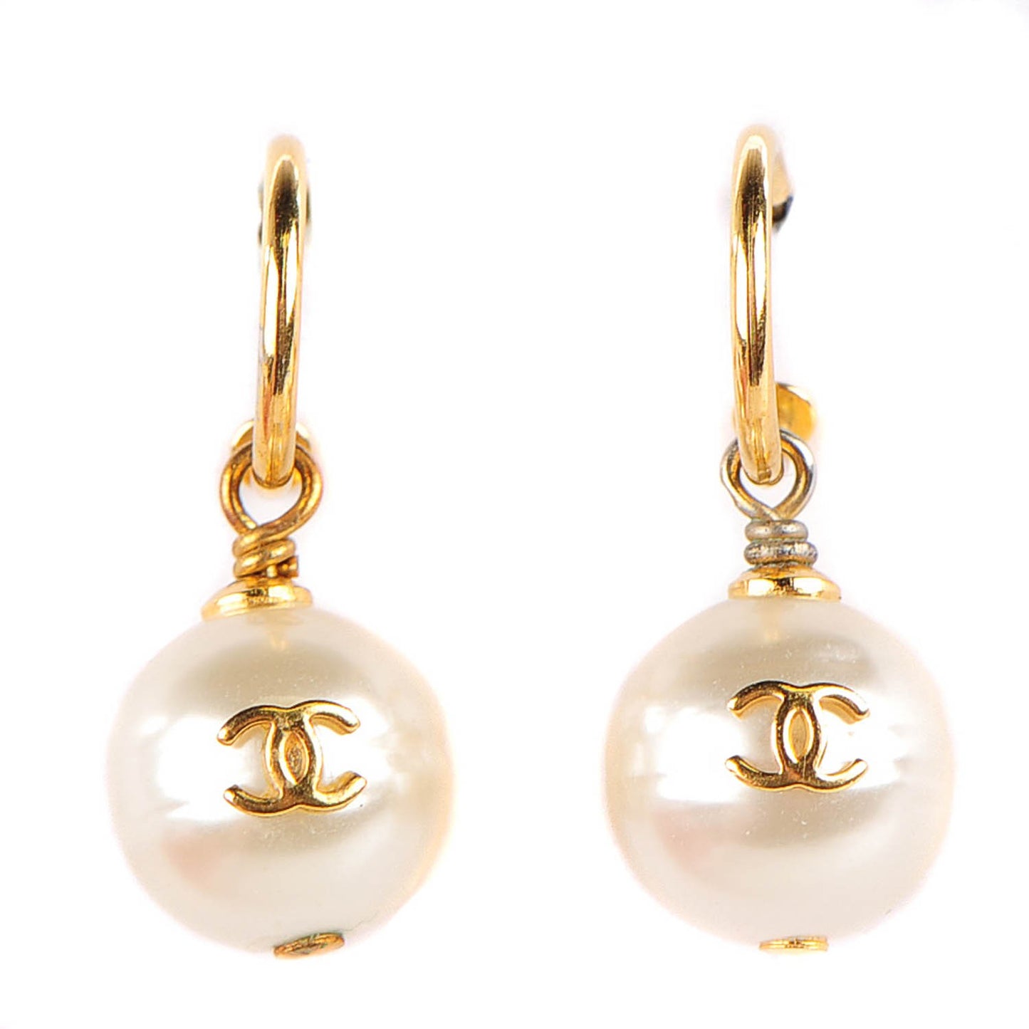 Pearl CC Drop Earrings Gold