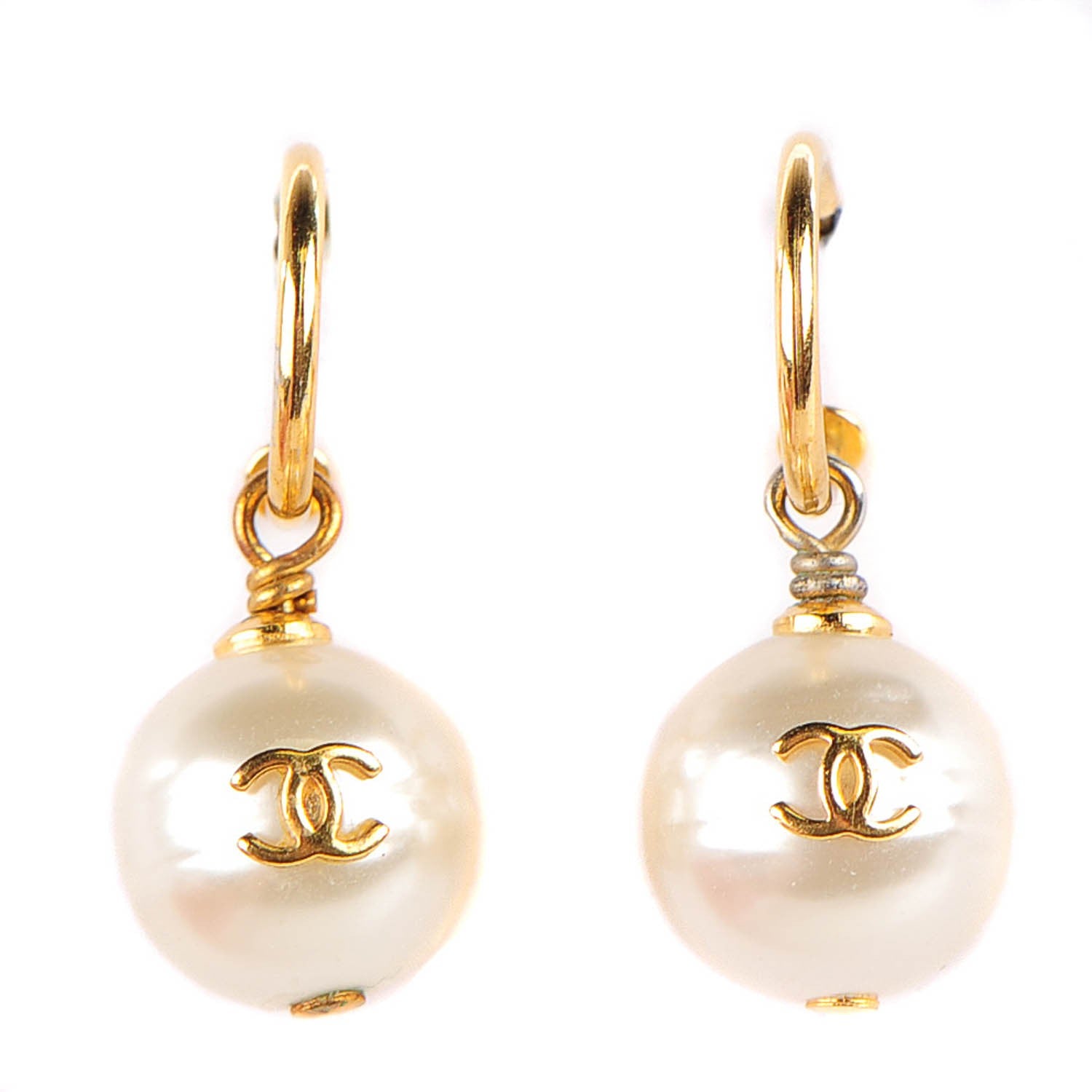 Chanel Pearl CC Drop Earrings Gold 1 of 4