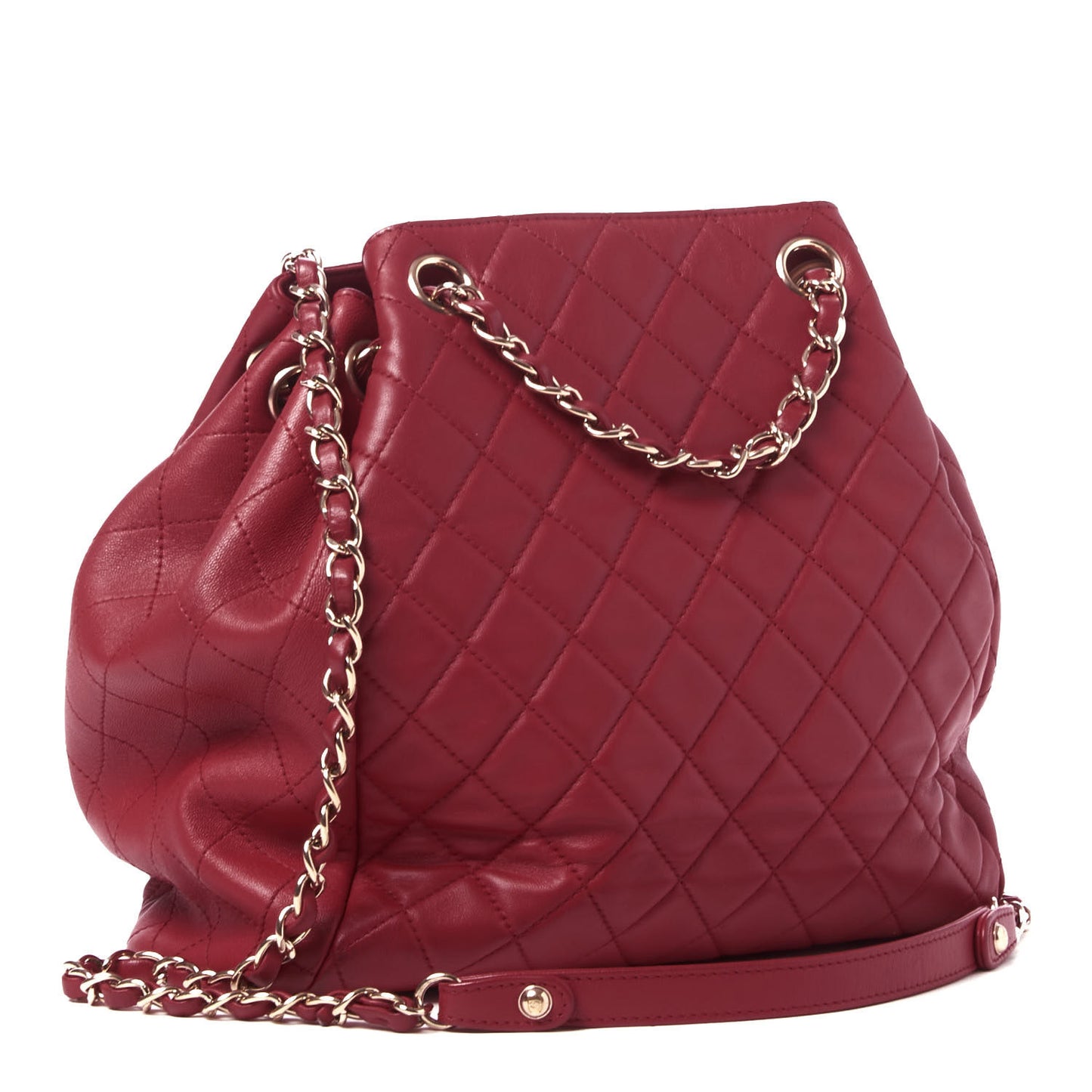 Lambskin Quilted Small Drawstring Shoulder Bag Dark Pink