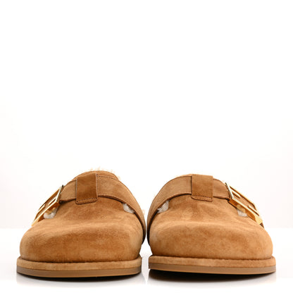 Fendi Suede Shearling Fendi Feel Buckled Clogs 38 Caramel Latte 3 of 8