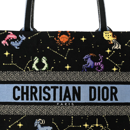 Christian Dior Canvas Embroidered Medium Pixel Zodiac Book Tote Black Multicolor 7 of 13